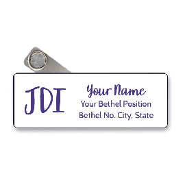 Name Badge - White with Purple JDI Letters (NJ367)